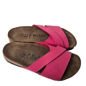 Betula Birkenstock Sz 7 Pink Leather Double Strap Cork Footbed Sandals Women's